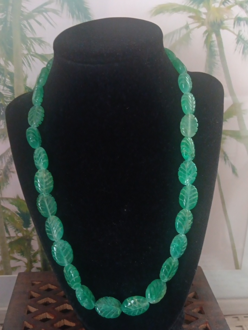 Emerald Island Natural Earthmined Artisan Carved Leaf Statement Necklace